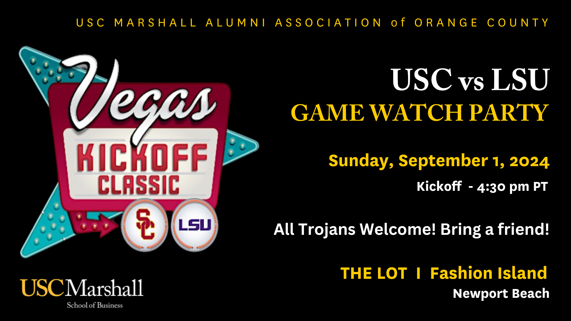 Listing 2025 Game Watch in Newport Beach USC vs LSU (USC Marshall